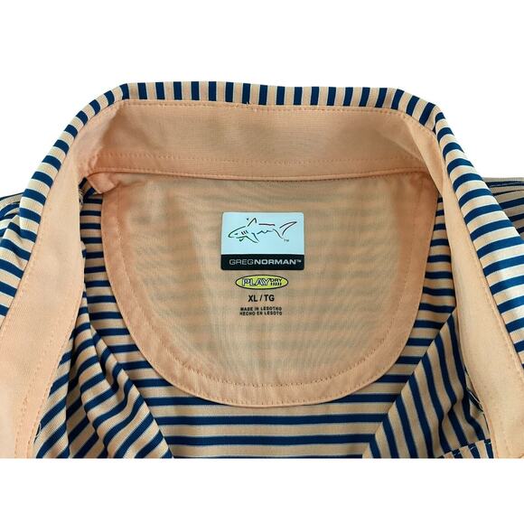 Greg Norman XL PlayDry Peach Navy Striped Polo Shirt Moisture Wicking Golf - Picture 6 of 9